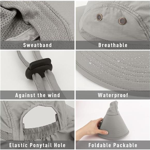 Women\'s Sun Hat with Neck Flap, Wide Brim Foldable Ponytail Hole 3pcs main image 5